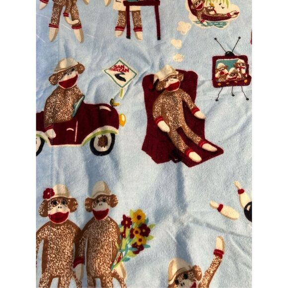 2 Nick Nora blue flannel standard pillowcases sock monkey replacements - Picture 3 of 7